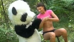 sex in the woods with a huge toy panda
