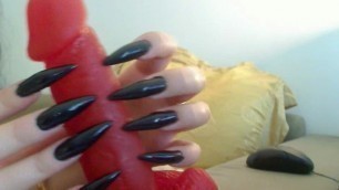 long black nails handjob dildo