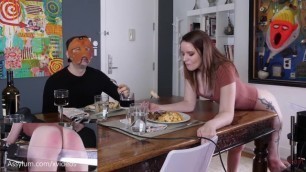 b. spanking machine paddles hot PAWGs ass during dinner while sadistic man feasts (Jessica Kay)