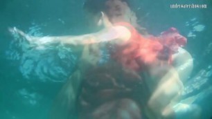 Red Dressed Mermaid Rusalka Swimming In The Pool - Big Red